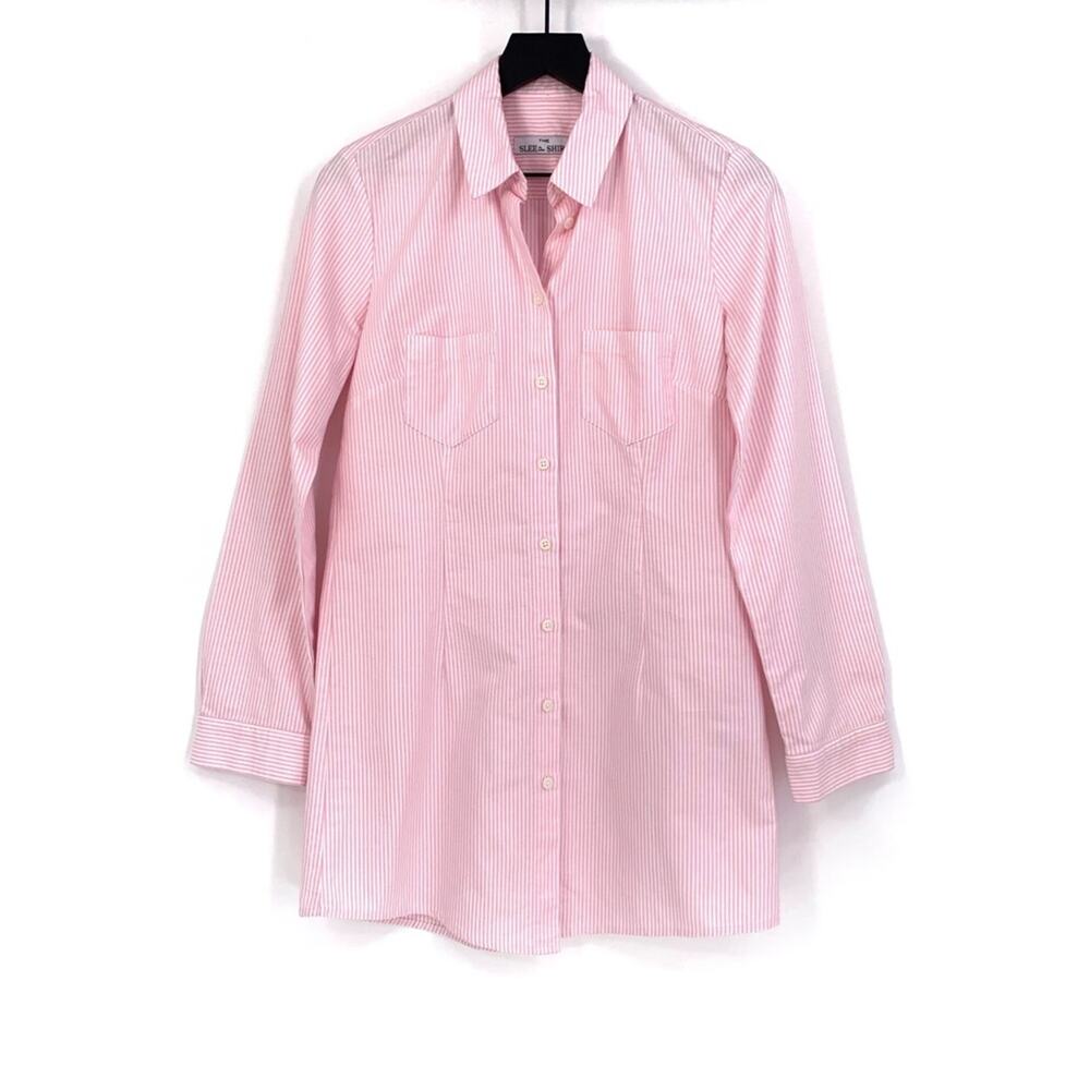 THE SLEEP SHIRT Pinstripe Shirt Mini Dress Pink White XS